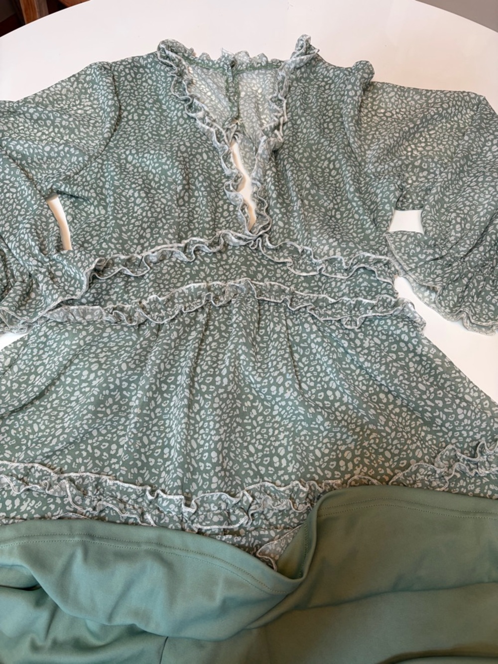 #564 Very Sexy Long Sleeve Ruffle Tiered Mini Dress in Sage Green with open back - Picture 11 of 13